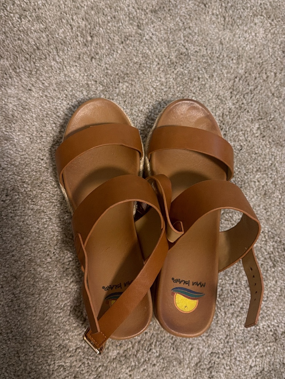 Mini Melissa Tan Leather-Look Wedge Sandals with Ankle Strap